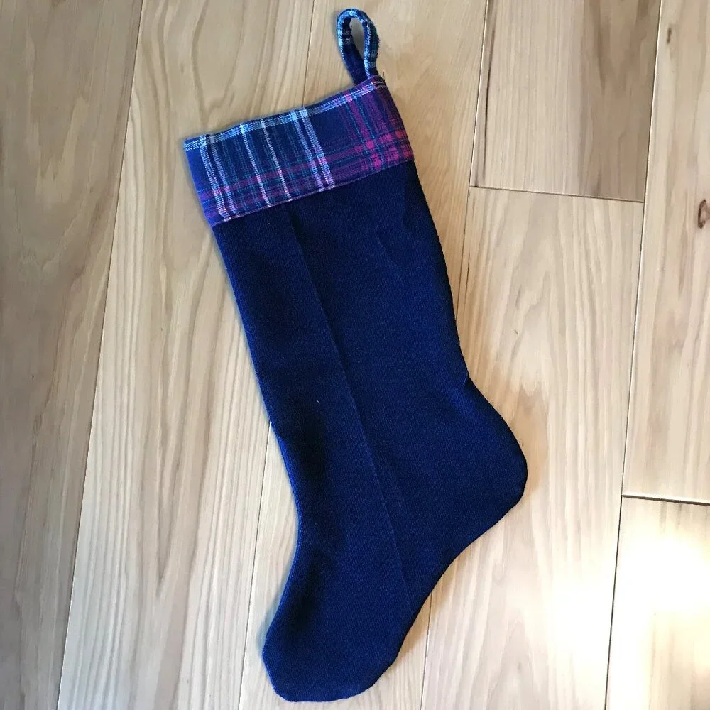 Denim Christmas Stocking, Old Fashioned Holiday Home Decor Silent Night Lyrics